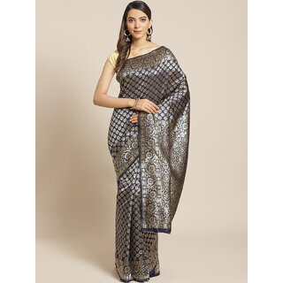                       Meia Navy Blue And Gold Embellished Art Silk Saree                                              