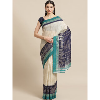                       Meia Off white And Blue Bhagalpuri Foil Printed saree  Silk Saree                                              