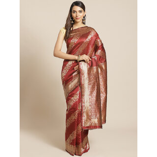                       Meia Maroon And Gold Embellished Art Silk Saree                                              