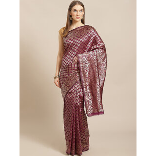                       Meia Wine And Gold Embellished Art Silk Saree                                              