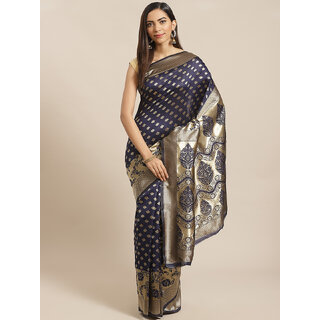                       Meia Navy Blue And Gold Embellished Art Silk Saree                                              