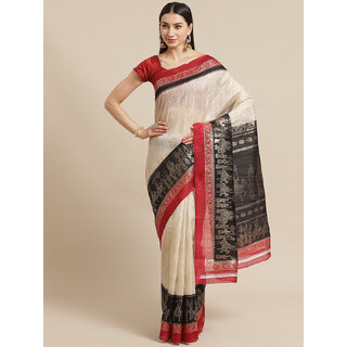                      Meia Off white And Black Bhagalpuri Foil Printed saree  Silk Saree                                              