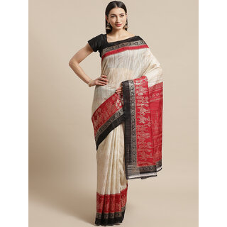                       Meia Off white And Red Bhagalpuri Foil Printed saree  Silk Saree                                              
