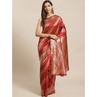 Meia Red And Gold Embellished Art Silk Saree Meia Red And Gold Embellished Art Silk Saree