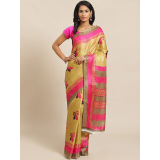                       Meia Cammel Brown And Pink Printed Saree                                              