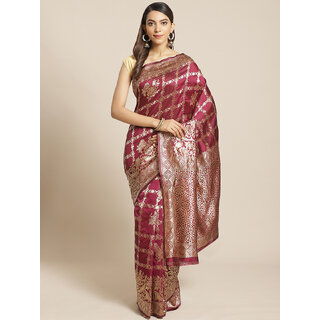                       Meia Wine And Gold Embellished Art Silk Saree                                              