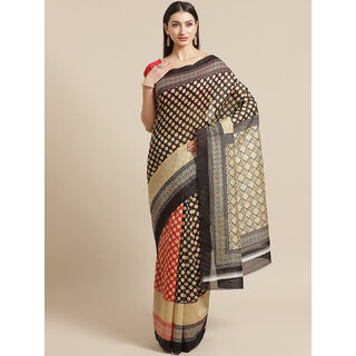                       Meia Red And Black Polka Dot Print Saree                                              