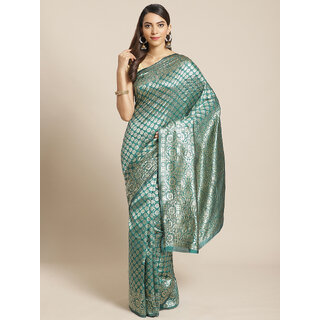                       Meia Green And Gold Embellished Art Silk Saree                                              