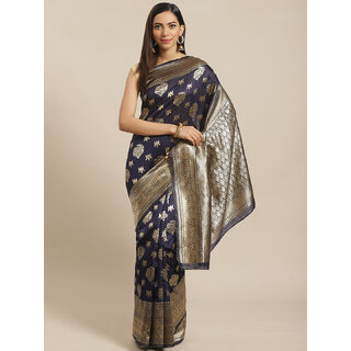                       Meia Navy Blue And Gold Embellished Art Silk Saree                                              