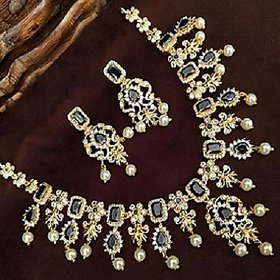 Black Emerald Cut Gems Adorned Necklace Set