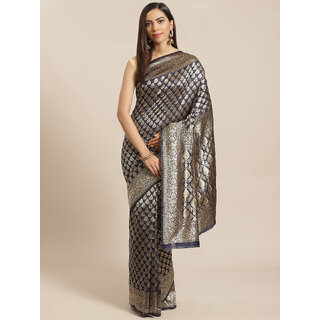                      Meia Navy Blue And Gold Embellished Art Silk Saree                                              