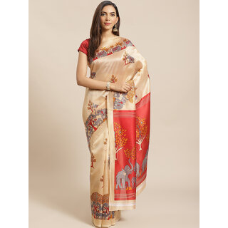                       Meia Chicku And Red Animal Print Saree                                              