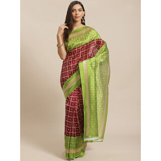                       Meia Maroon And Green Bandhani Print Saree                                              