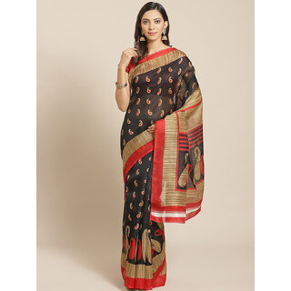                      Meia Black And  Red Solid Saree                                              