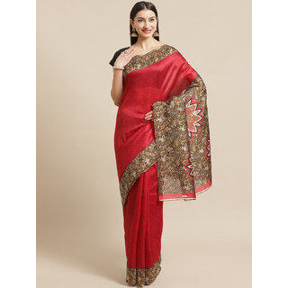                       Meia Red Kalamkari Printed Saree                                              