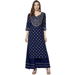                       Sharda Creation Blue Colour Party Wear Foil Print  Kurtis With Plazzo                                              