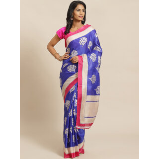                       Meia Royal Blue Foil Printed Saree                                              