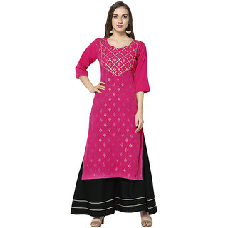                       Sharda Creation Pink & Black  Colour Party Wear Foil Print  Kurtis With Plazzo                                              