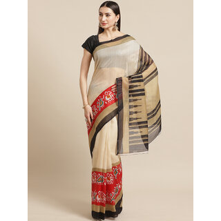                       Meia White And Black  Silk Saree                                              