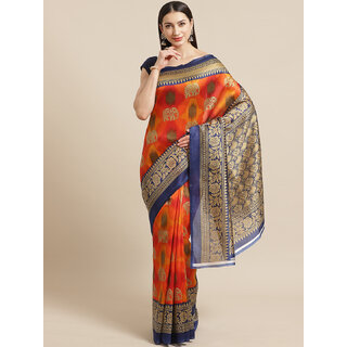                       Meia Orange And Blue   Silk Saree                                              