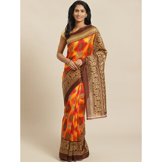                       Meia  Yellow And Maroon Animal Print Saree                                              