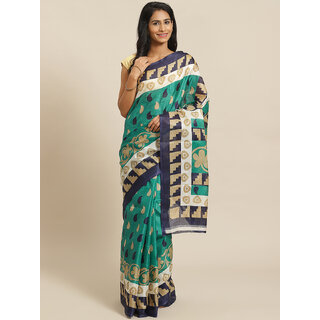                       Meia Green And Blue  Printed Saree                                              