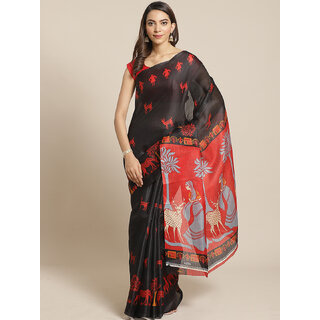                       Meia Black and Red Printed Saree                                              