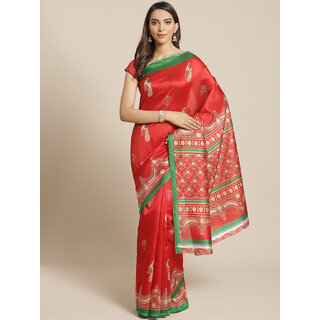                       Meia Red Animal Print Saree                                              