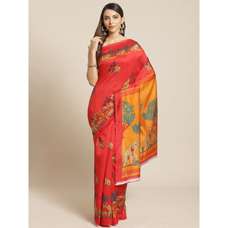                      Meia Red Animal Print Saree                                              