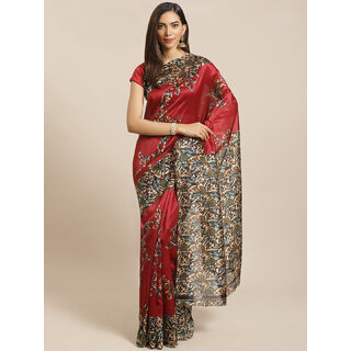                       Meia Red Kalamkari Printed Saree                                              