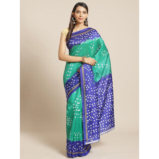                       Meia Green And Blue Bandhej  Print Saree                                              