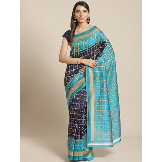                       Meia Rama And Blue Block Print saree                                              
