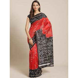                       Meia Red And Black Bandhej Silk saree                                              