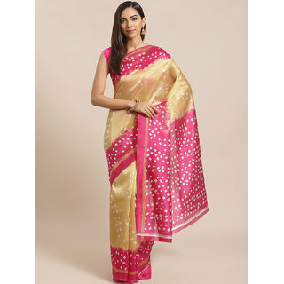                      Meia Brown And Pink Bandhej Print Saree                                              