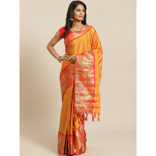                       Meia Mustard And Red Embellished Saree                                              