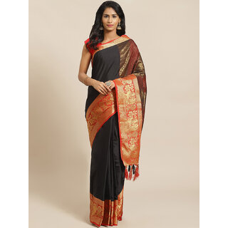                       Meia Black And Red Embellished Saree                                              