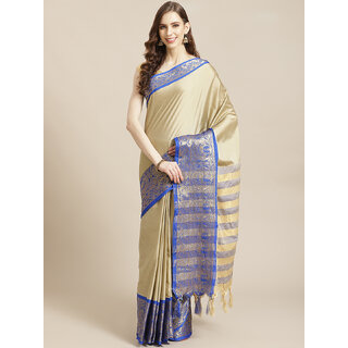                       Meia Cream And Blue Embellished Saree                                              