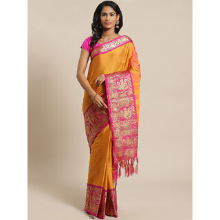                       Meia Mustard And Pink Embellished Saree                                              