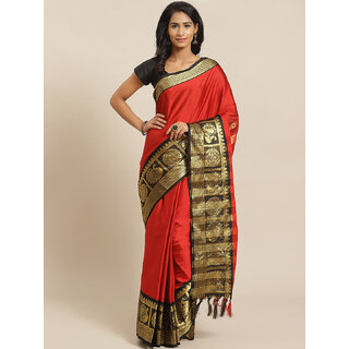                       Meia Red And Black Embellished Saree                                              