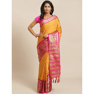                       Meia Mustard And Pink Embellished Saree                                              