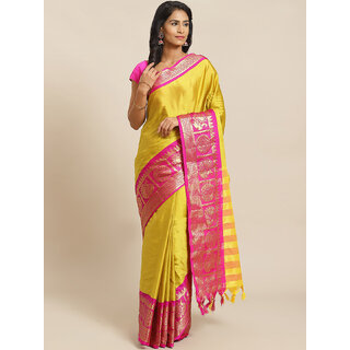 Meia Yellow And Pink Embellished Saree