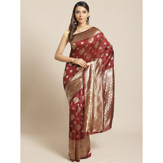 Meia Maroon And Gold Embellished Art Silk Saree Meia Maroon And Gold Embellished Art Silk Saree
