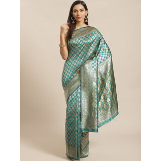                       Meia Green And Gold Embellished Art Silk Saree                                              