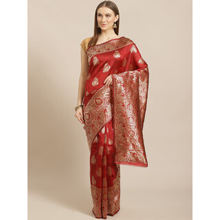                       Meia Red And Gold Embellished Art Silk Saree                                              
