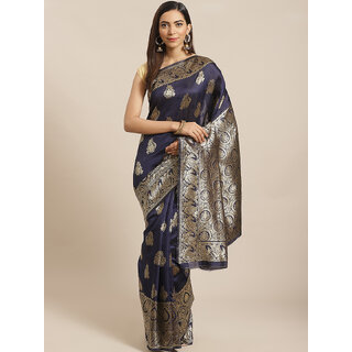                       Meia Navy Blue And Gold Embellished Art Silk Saree                                              