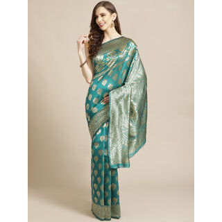                       Meia Green And Gold Embellished Art Silk Saree                                              