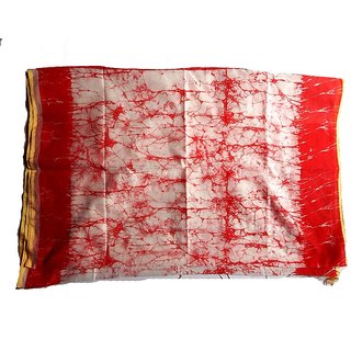                       Urantex Women's Beautiful Batik Print Saree With Blouse Piece Sari (Red  White)                                              