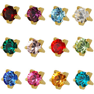                       Studex Universal Large Gold Plated 4Mm Tiffany Assorted January  December Ear Stud (12 Pair)                                              