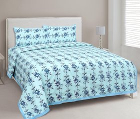PURE COTTON ETHNIC BLOCK PRINT TRADITIONAL DESIGN 180TC DOUBLE BED SHEET/BED COVER WITH TWO PILLOW COVER (1727 INCHES