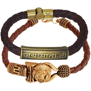                       Sullery Religious Loin Head And Jai Mataji Arm Cuff Combo Set Gold And Brown Bracelet                                              